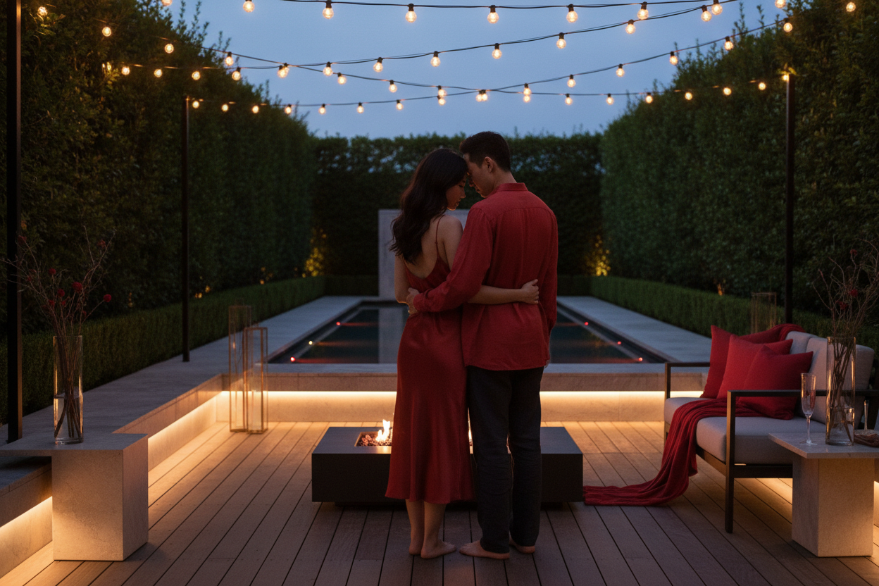 Asian couple on luxury deck at a private adult social event hosted by The Clayton Crossroads in North Carolina
